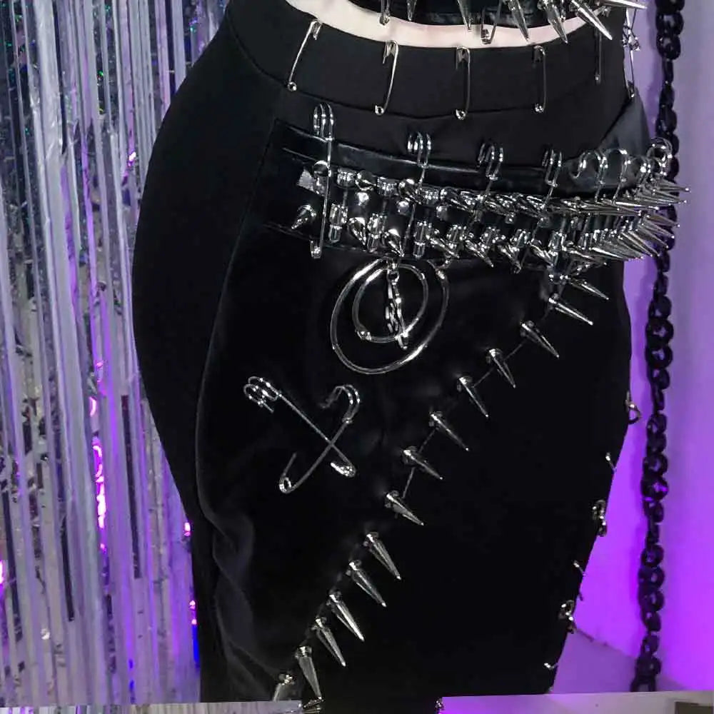Punkgräfin Gothic Strapless Kleid – Y2K O-Ring Nieten Dress