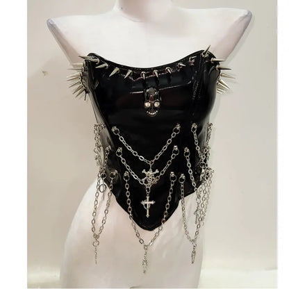 Punkgräfin Bustier Top – Gothic Punk Y2K Skull Tank Velvet Violence