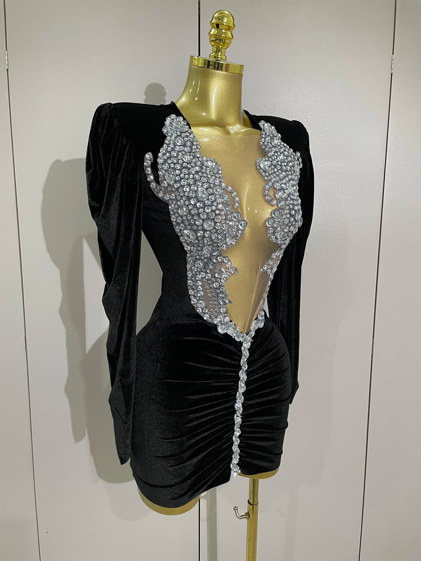 Muschibitch Luxus Mini Kleid Strass Bodycon Glam Party Dress