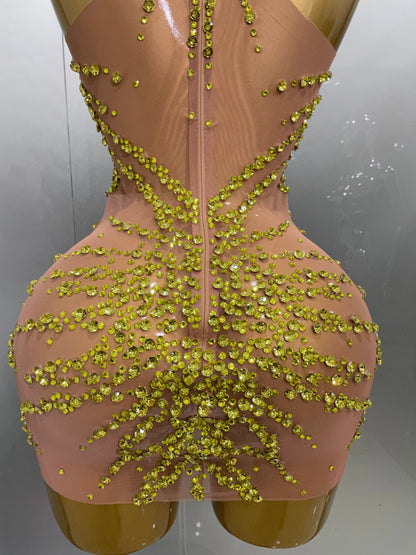 Muschibitch Sexy Strass Kleid Transparent – Mesh Club Glitzer Party Mini Dress