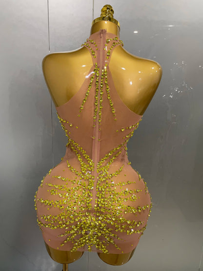 Muschibitch Sexy Strass Kleid Transparent – Mesh Club Glitzer Party Mini Dress