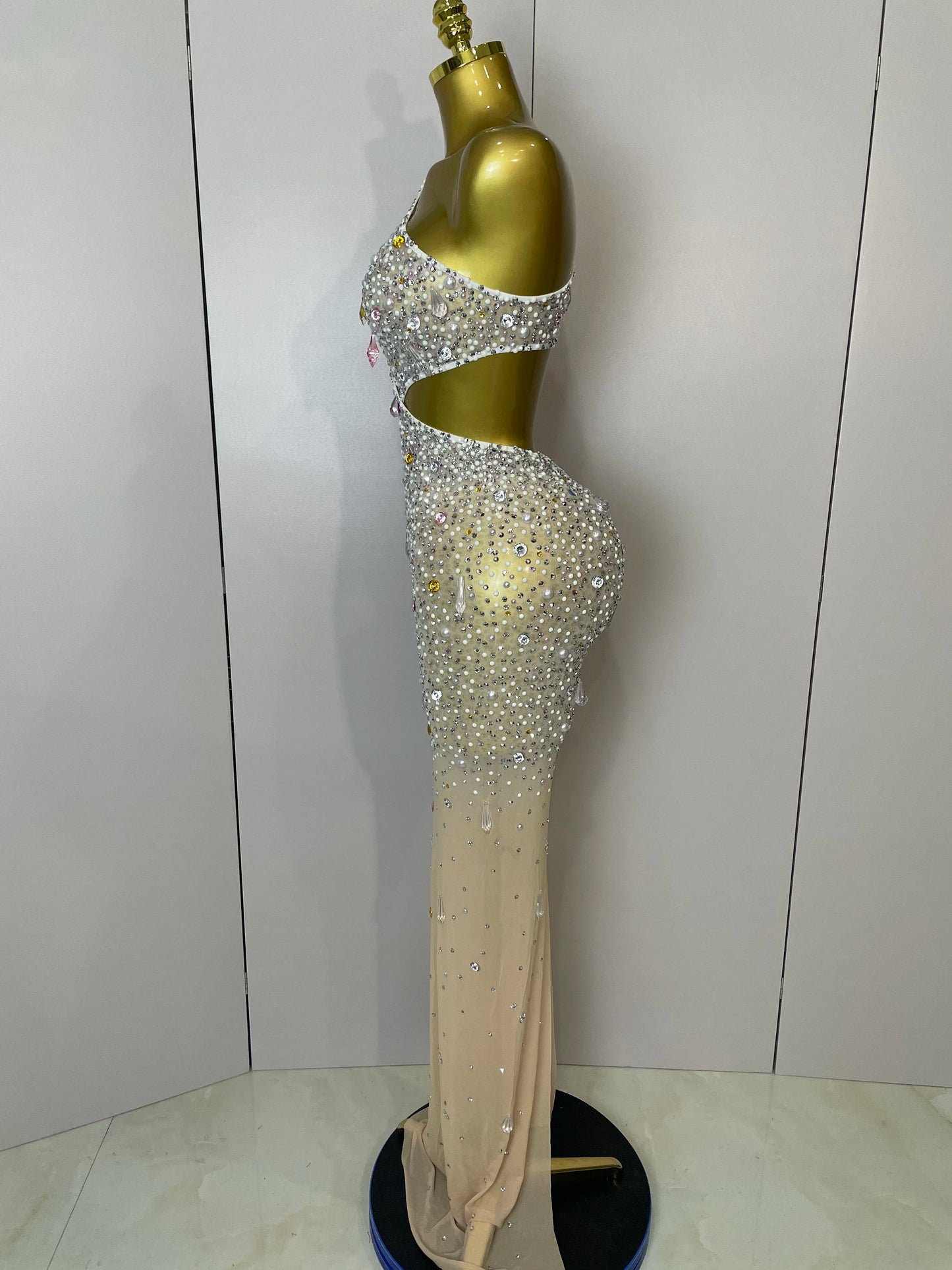 Muschibitch Luxus Dress Sexy Gala Abendkleid One Shoulder Kristall