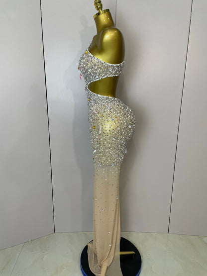 Muschibitch Luxus Dress Sexy Gala Abendkleid One Shoulder Kristall