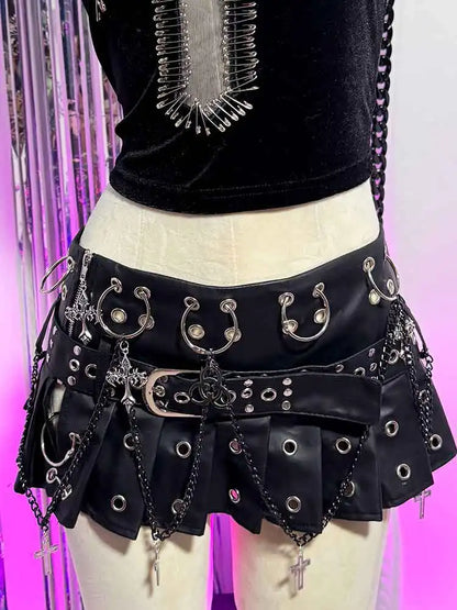 Punkgräfin Gothic Minirock Damen Schwarz mit Ketten & Nieten – Velvet Violence