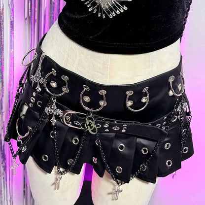 Punkgräfin Gothic Minirock Damen Schwarz mit Ketten & Nieten – Velvet Violence