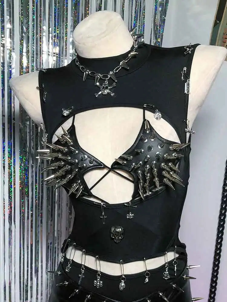 Punkgräfin Y2K Gothic Spike Top Damen – Handmade Fetish Clubwear