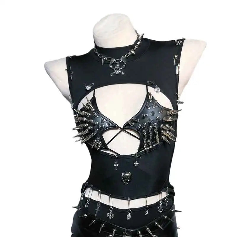 Punkgräfin Y2K Gothic Spike Top Damen – Handmade Fetish Clubwear