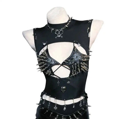 Punkgräfin Y2K Gothic Spike Top Damen – Handmade Fetish Clubwear