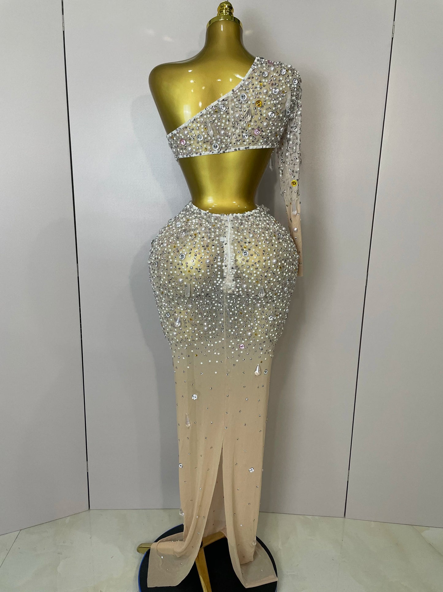 Muschibitch Luxus Dress Sexy Gala Abendkleid One Shoulder Kristall