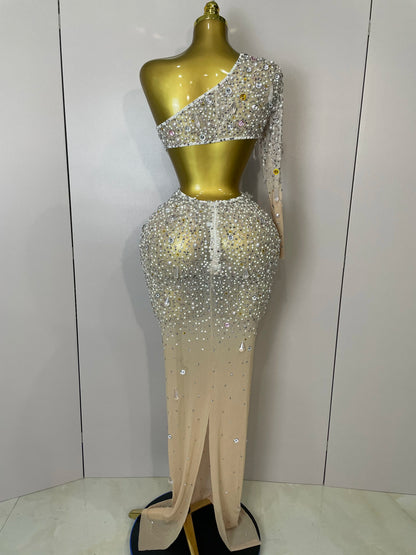 Muschibitch Luxus Dress Sexy Gala Abendkleid One Shoulder Kristall