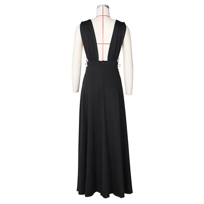 Muschibitch Abendkleid Damen Elegant Maxi Kleid Tiefer V Ausschnitt Rückenfrei Cocktailkleid