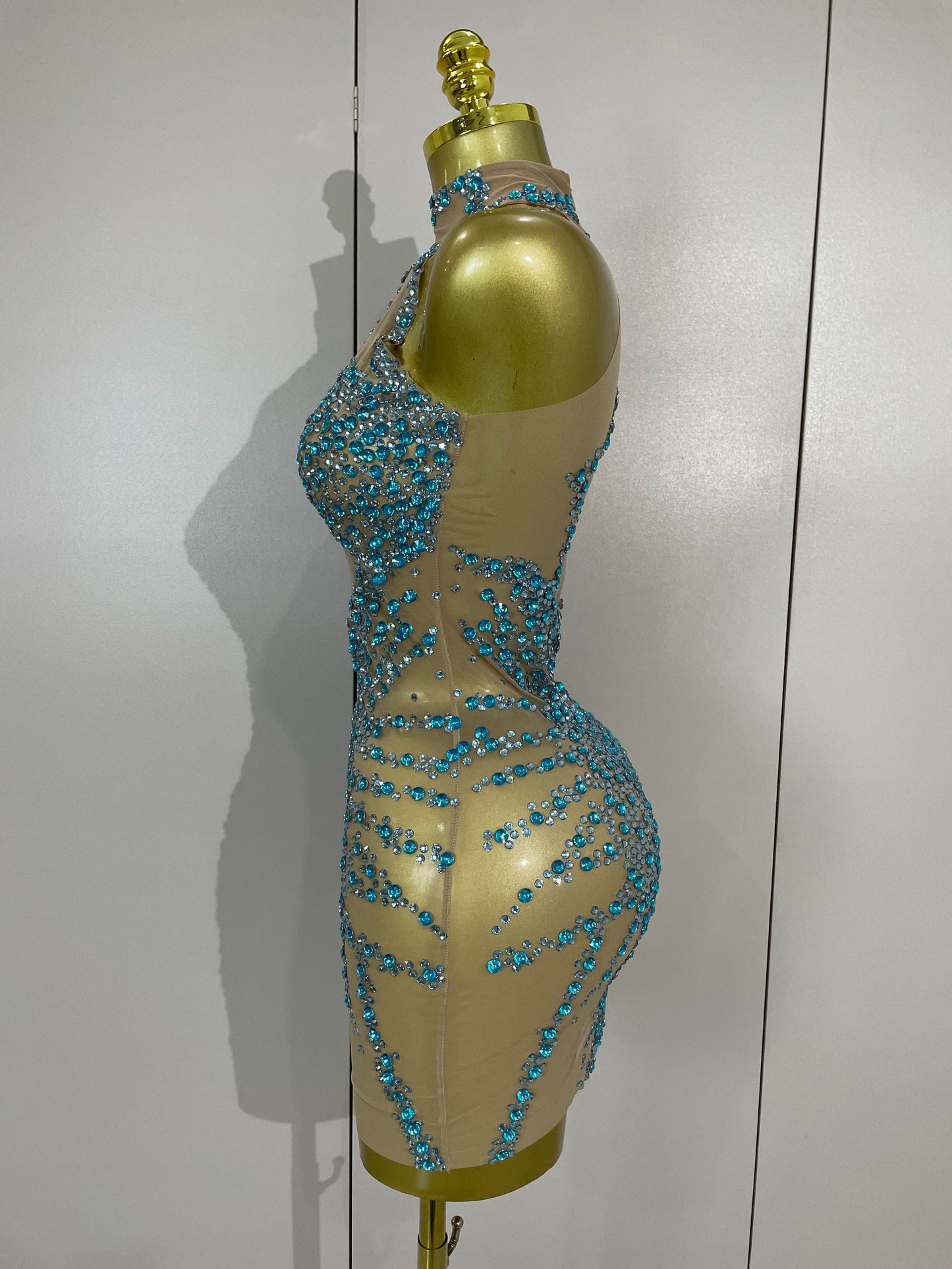 Muschibitch Sexy Strass Kleid Transparent – Mesh Club Glitzer Party Mini Dress