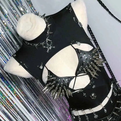 Punkgräfin Y2K Gothic Spike Top Damen – Handmade Fetish Clubwear