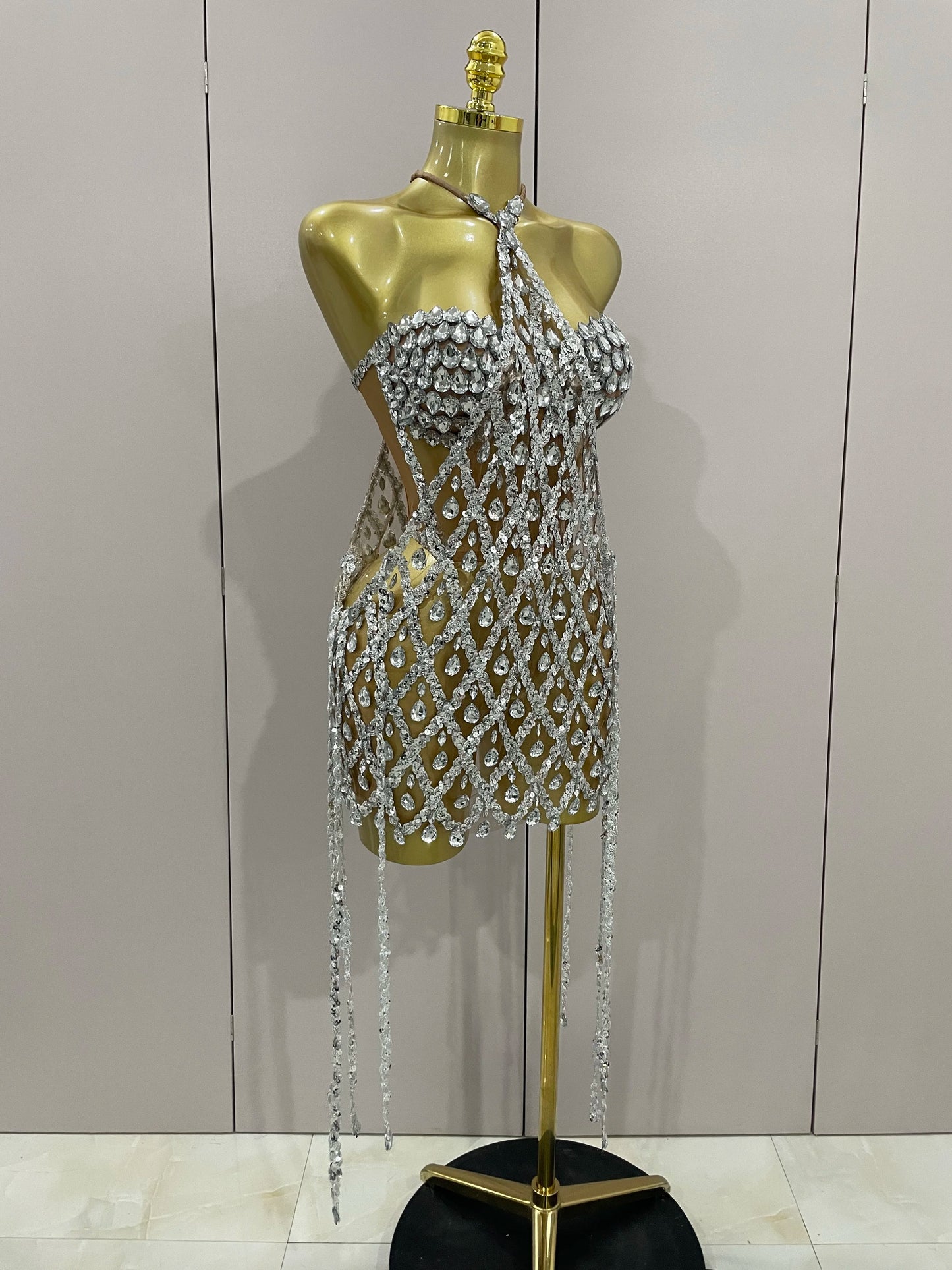 Muschibitch Sexy Pailletten Kleid Transparent – Party Club Dress Mesh Diamant Set