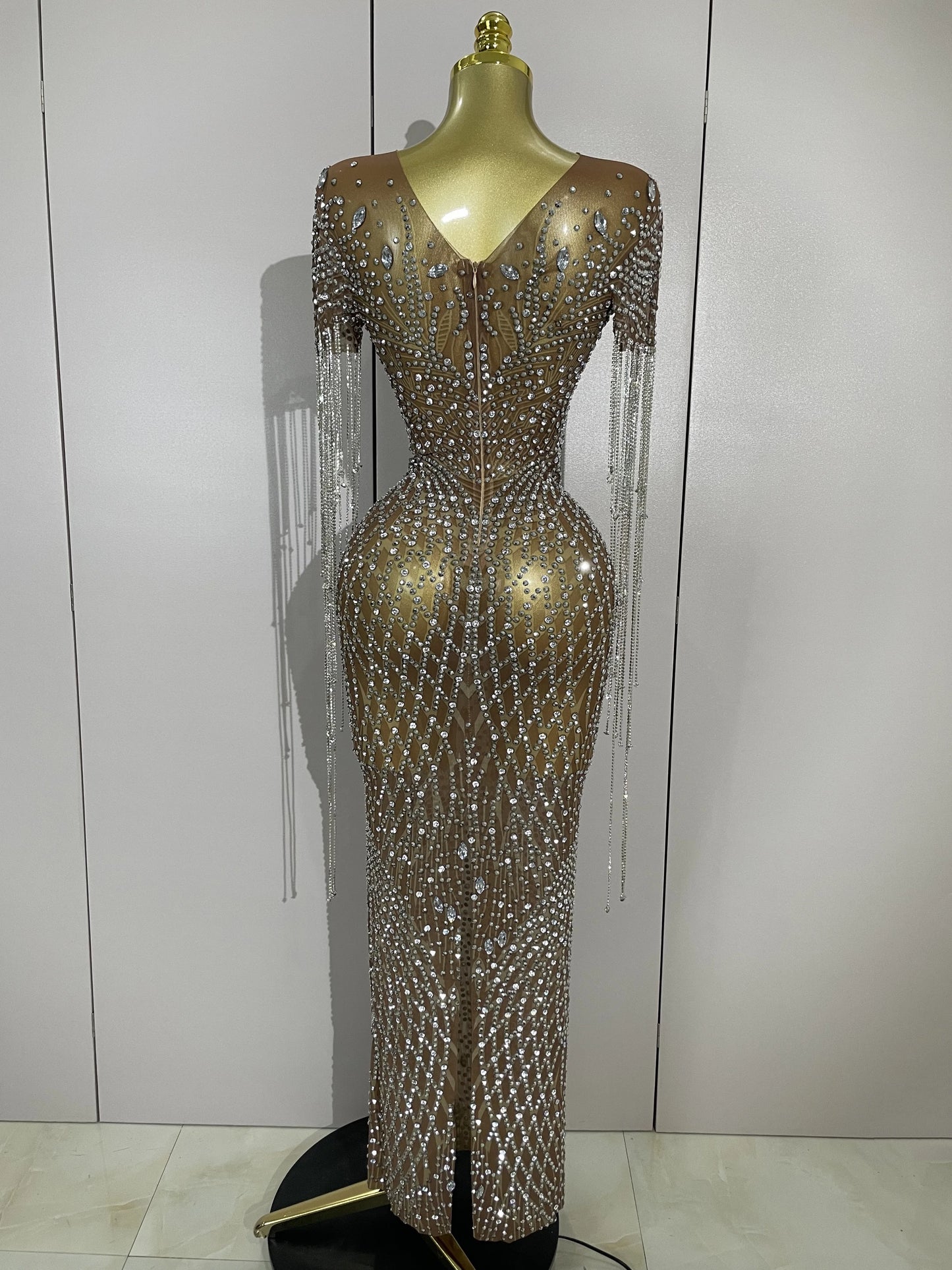 Muschibitch Funkelndes Gala Luxus Glitzer Strass Kleid Transparent Abendkleid Sexy Mesh Glamour Partykleid