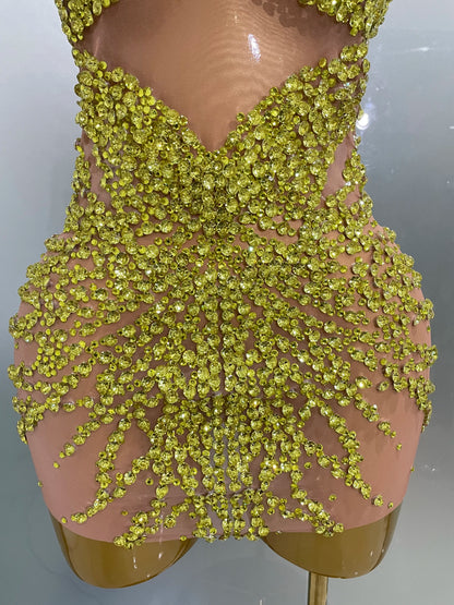 Muschibitch Sexy Strass Kleid Transparent – Mesh Club Glitzer Party Mini Dress