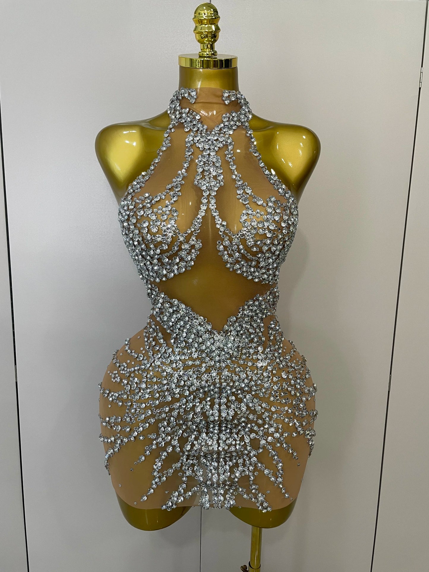 Muschibitch Sexy Strass Kleid Transparent – Mesh Club Glitzer Party Mini Dress