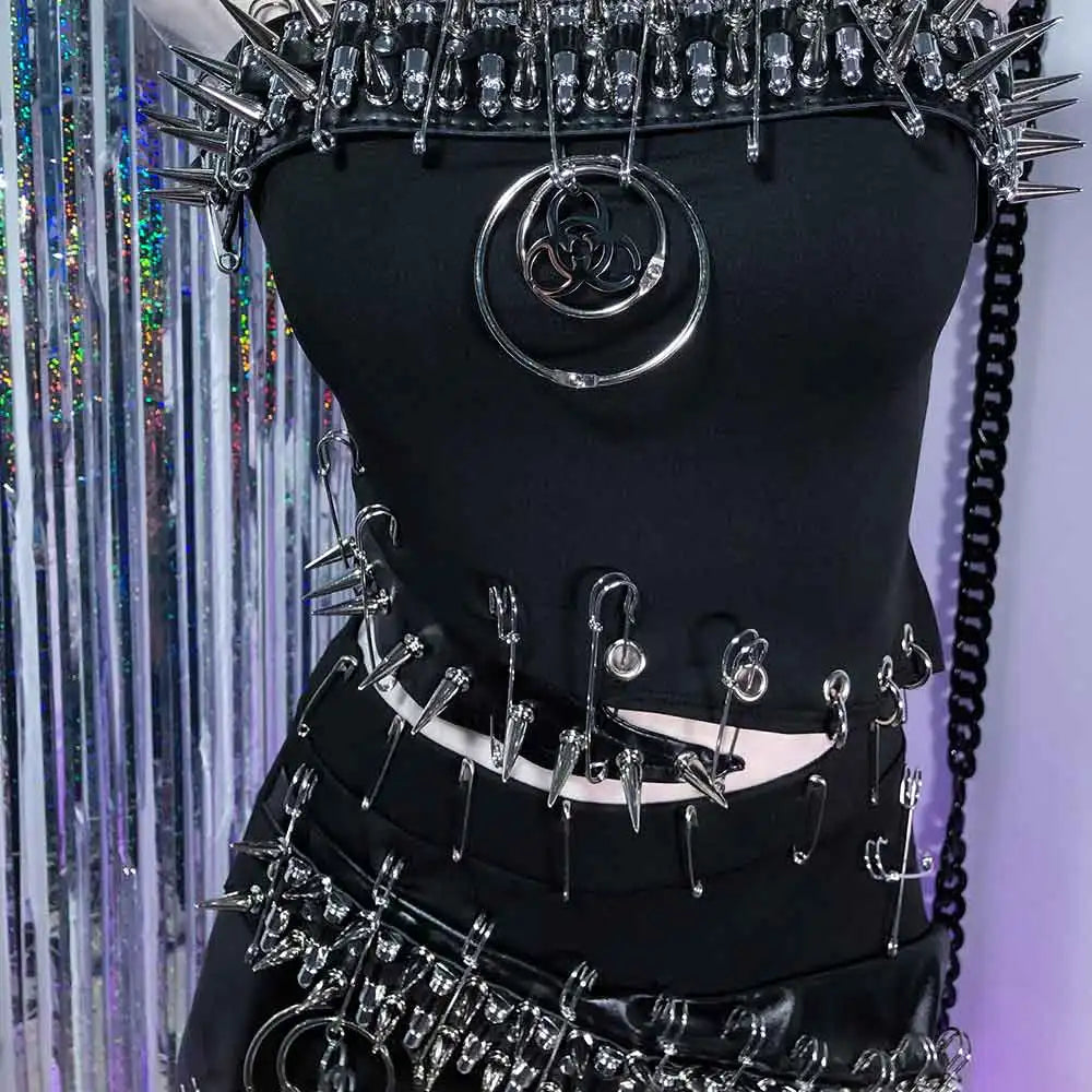 Punkgräfin Gothic Strapless Kleid – Y2K O-Ring Nieten Dress