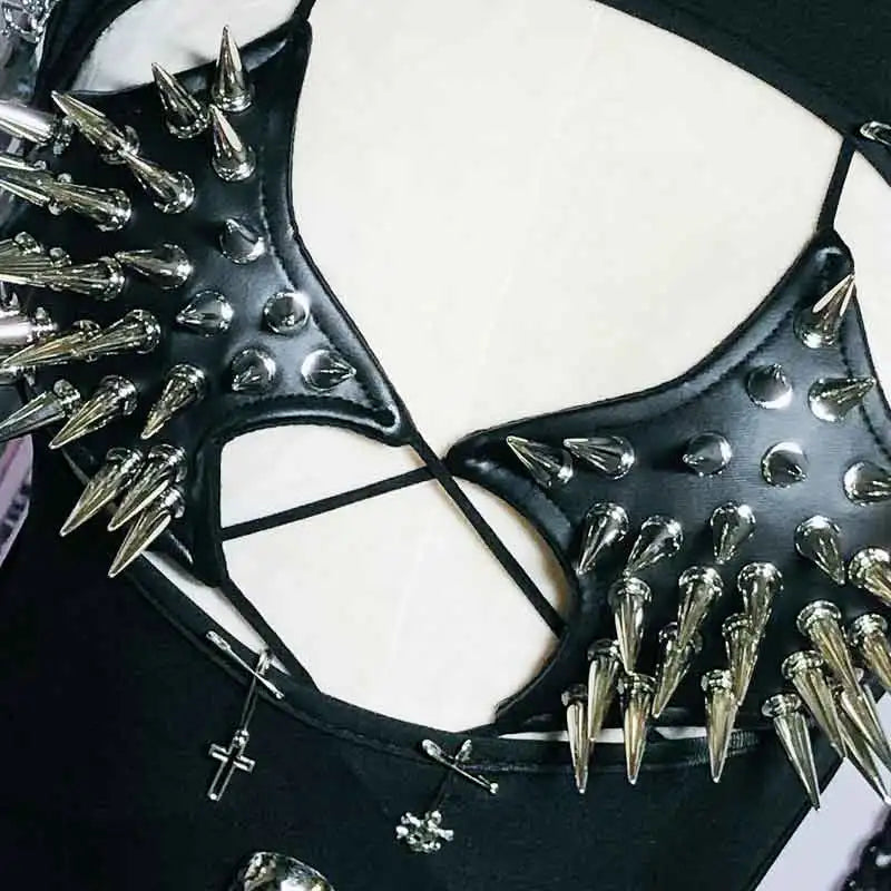 Punkgräfin Y2K Gothic Spike Top Damen – Handmade Fetish Clubwear