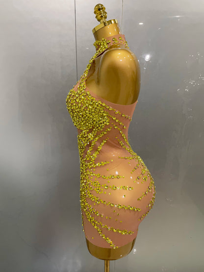 Muschibitch Sexy Strass Kleid Transparent – Mesh Club Glitzer Party Mini Dress