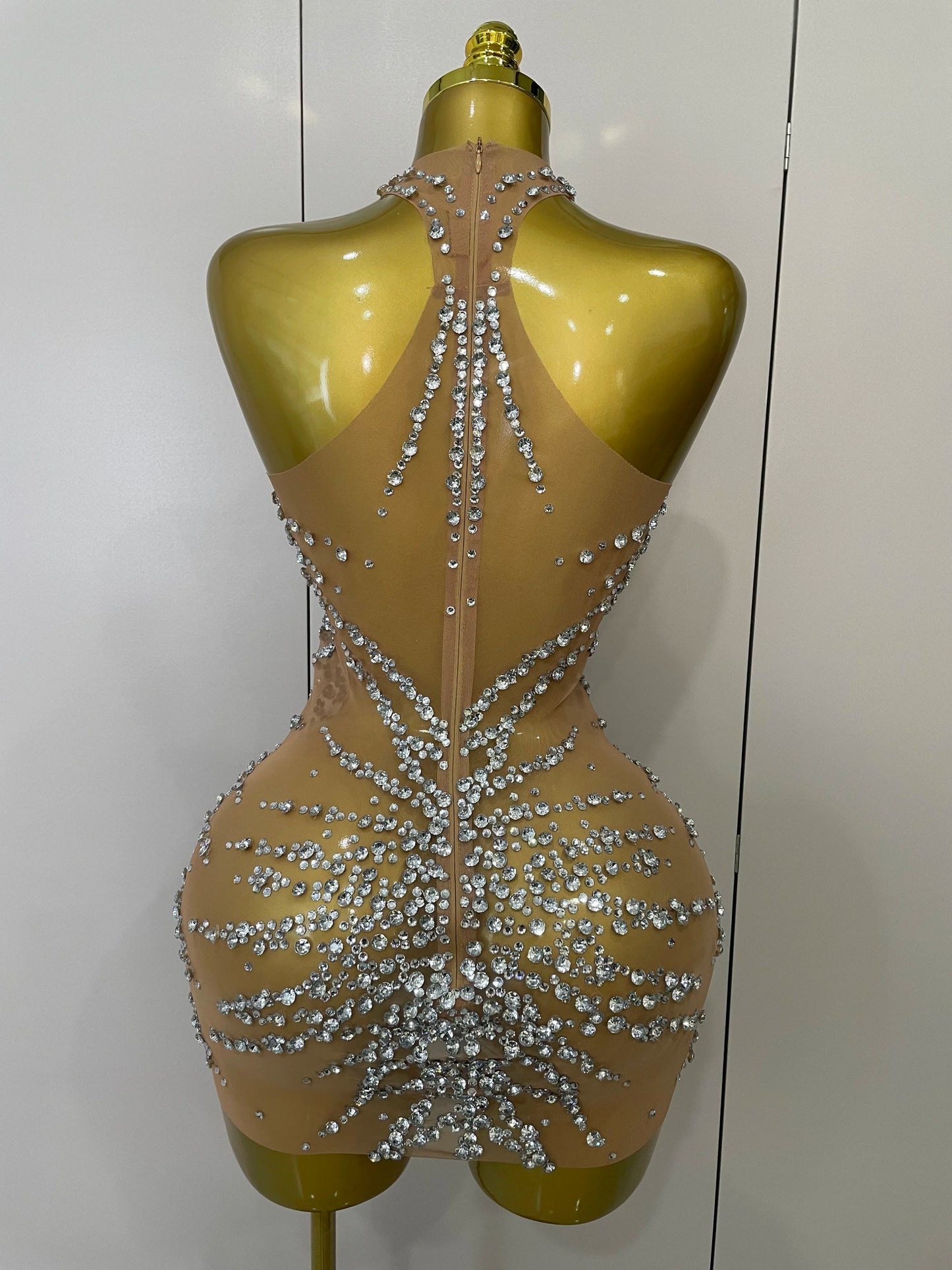Muschibitch Sexy Strass Kleid Transparent – Mesh Club Glitzer Party Mini Dress