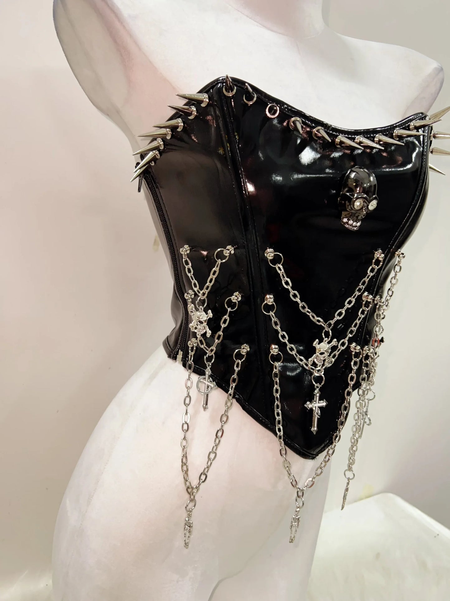 Punkgräfin Bustier Top – Gothic Punk Y2K Skull Tank Velvet Violence