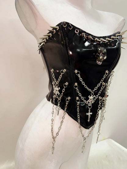 Punkgräfin Bustier Top – Gothic Punk Y2K Skull Tank Velvet Violence