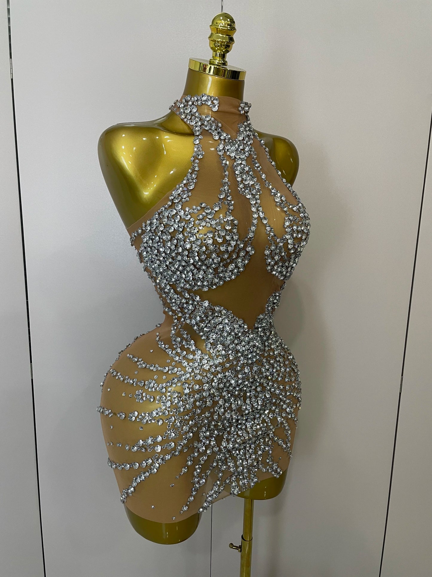 Muschibitch Sexy Strass Kleid Transparent – Mesh Club Glitzer Party Mini Dress