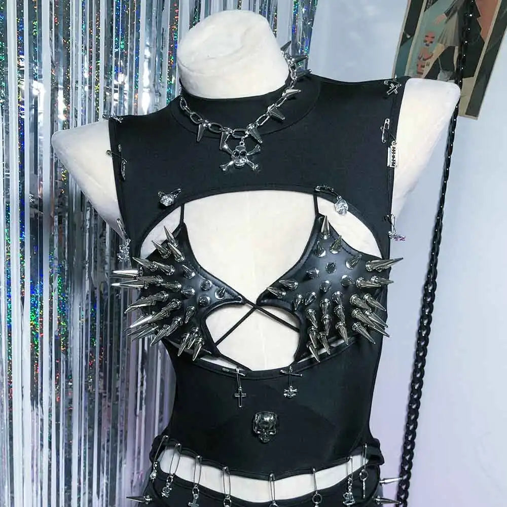 Punkgräfin Y2K Gothic Spike Top Damen – Handmade Fetish Clubwear