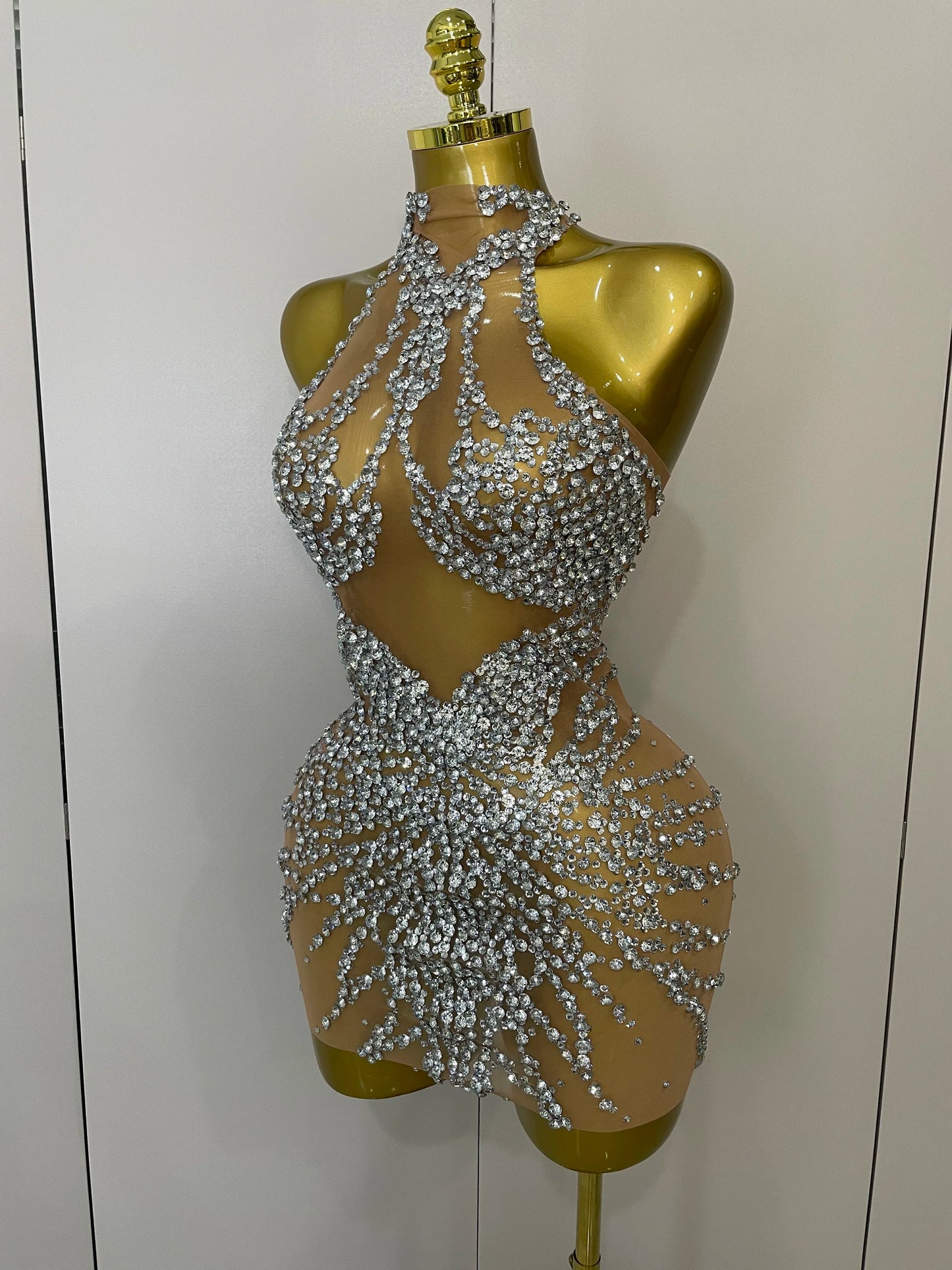 Muschibitch Sexy Strass Kleid Transparent – Mesh Club Glitzer Party Mini Dress