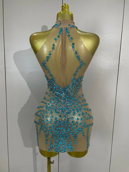 Muschibitch Sexy Strass Kleid Transparent – Mesh Club Glitzer Party Mini Dress
