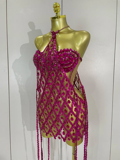 Muschibitch Sexy Pailletten Kleid Transparent – Party Club Dress Mesh Diamant Set