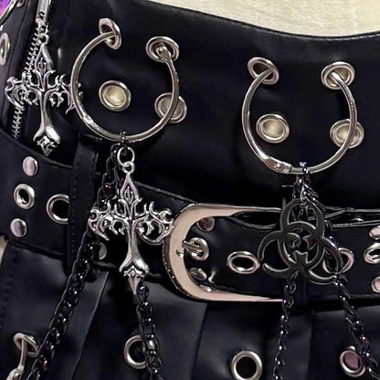 Punkgräfin Gothic Minirock Damen Schwarz mit Ketten & Nieten – Velvet Violence