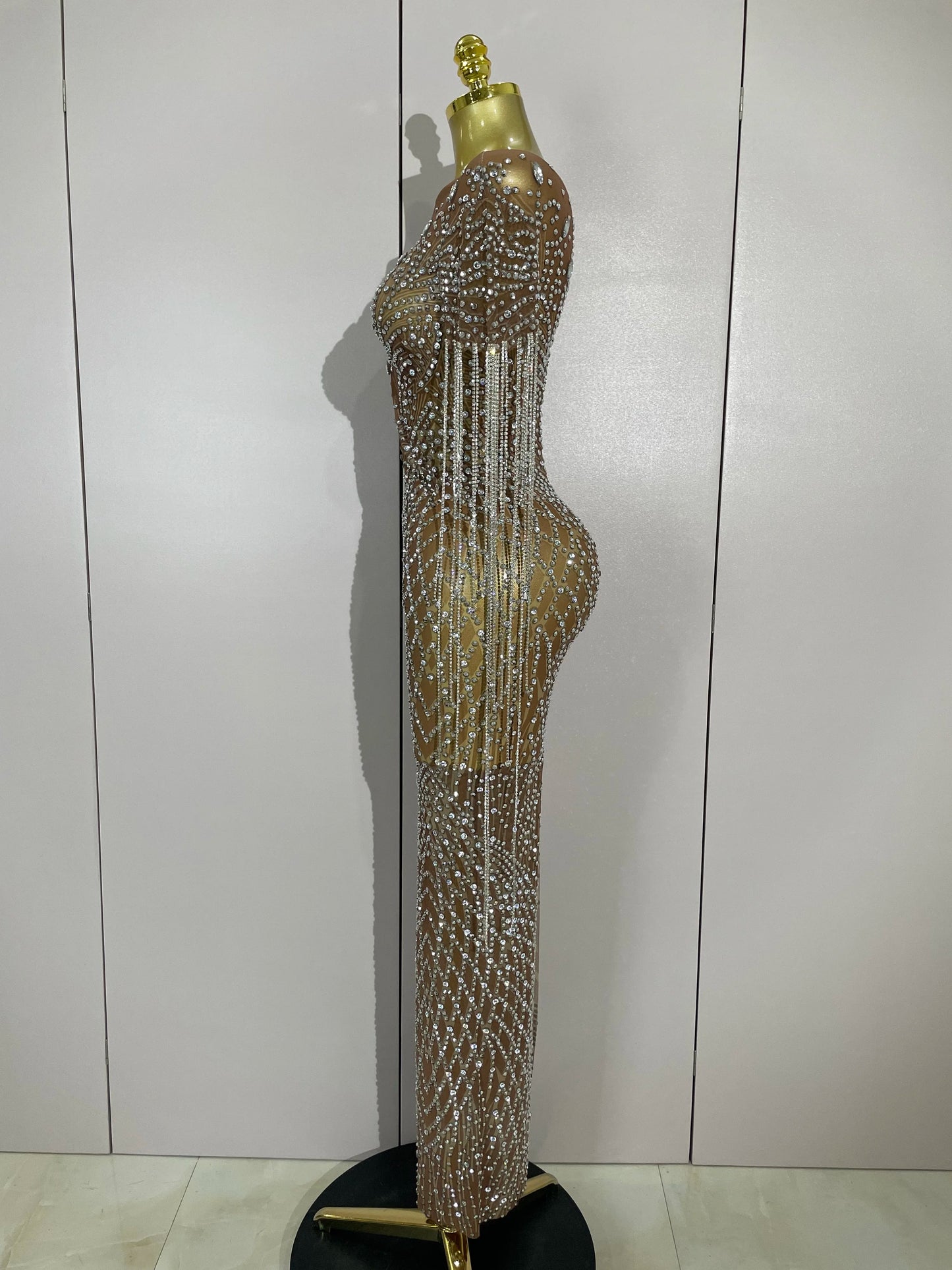 Muschibitch Funkelndes Gala Luxus Glitzer Strass Kleid Transparent Abendkleid Sexy Mesh Glamour Partykleid