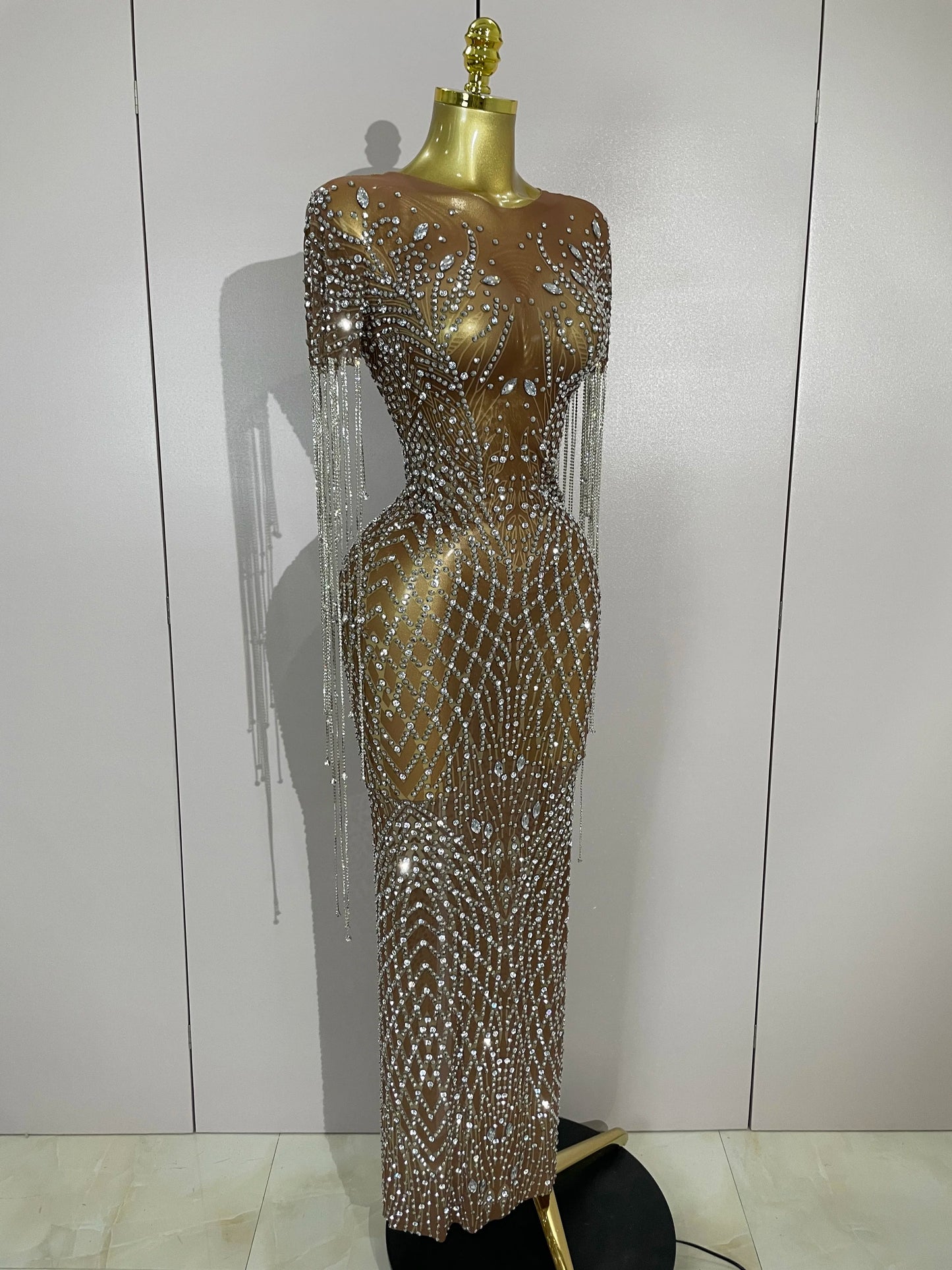 Muschibitch Funkelndes Gala Luxus Glitzer Strass Kleid Transparent Abendkleid Sexy Mesh Glamour Partykleid