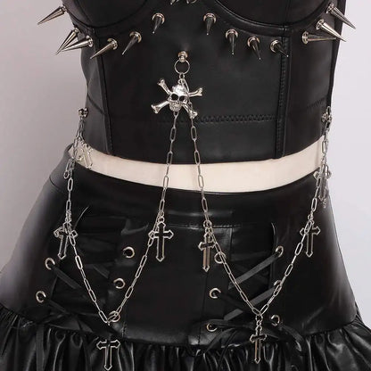 Punkgräfin Spike Corset Top Schwarz – Goth Punk Leder Bustier mit Ketten & Nieten