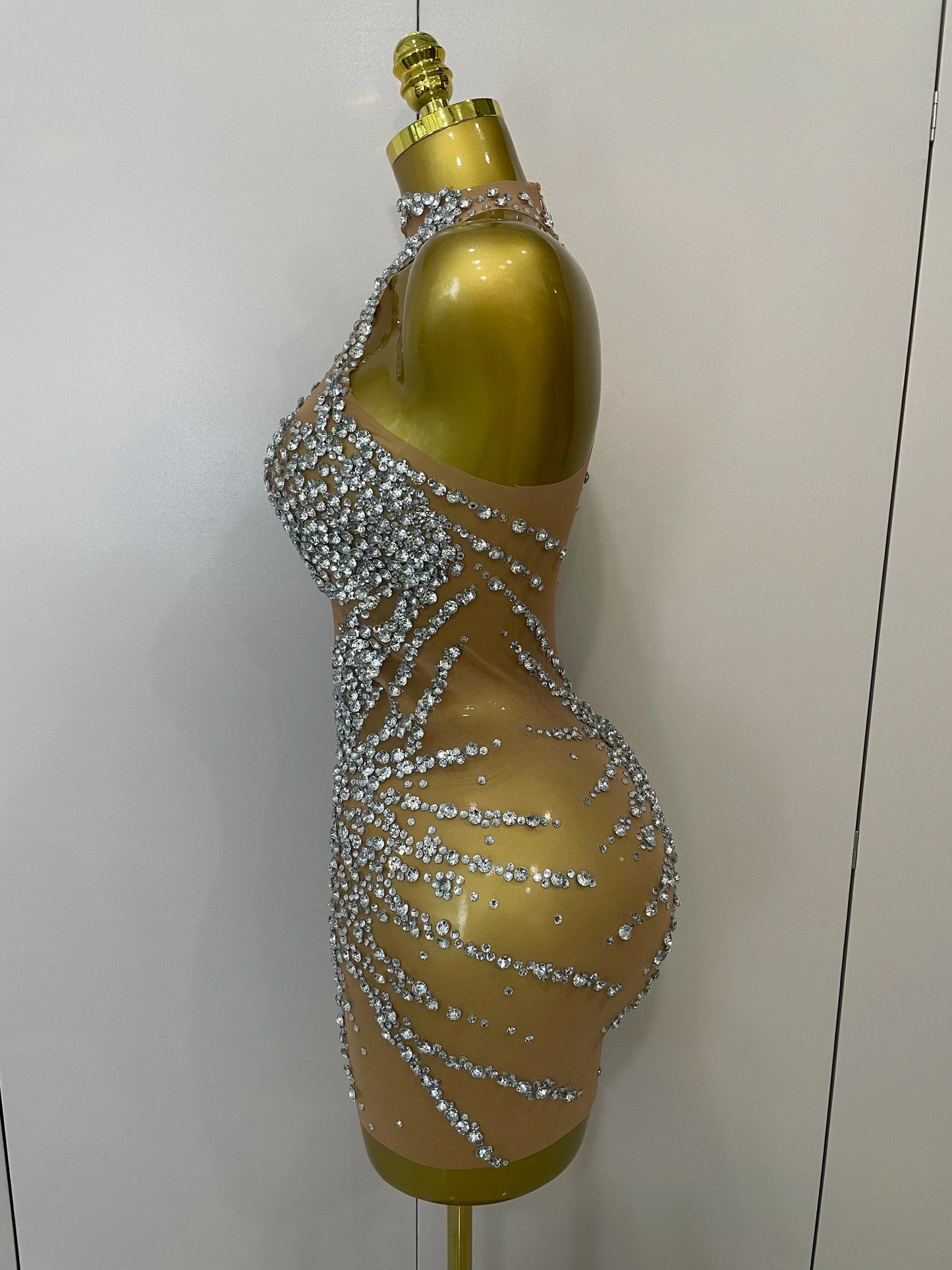 Muschibitch Sexy Strass Kleid Transparent – Mesh Club Glitzer Party Mini Dress