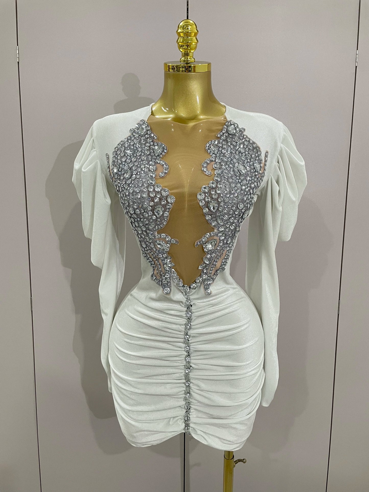 Muschibitch Luxus Mini Kleid Strass Bodycon Glam Party Dress