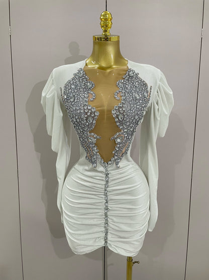 Muschibitch Luxus Mini Kleid Strass Bodycon Glam Party Dress