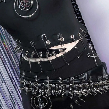 Punkgräfin Gothic Strapless Kleid – Y2K O-Ring Nieten Dress
