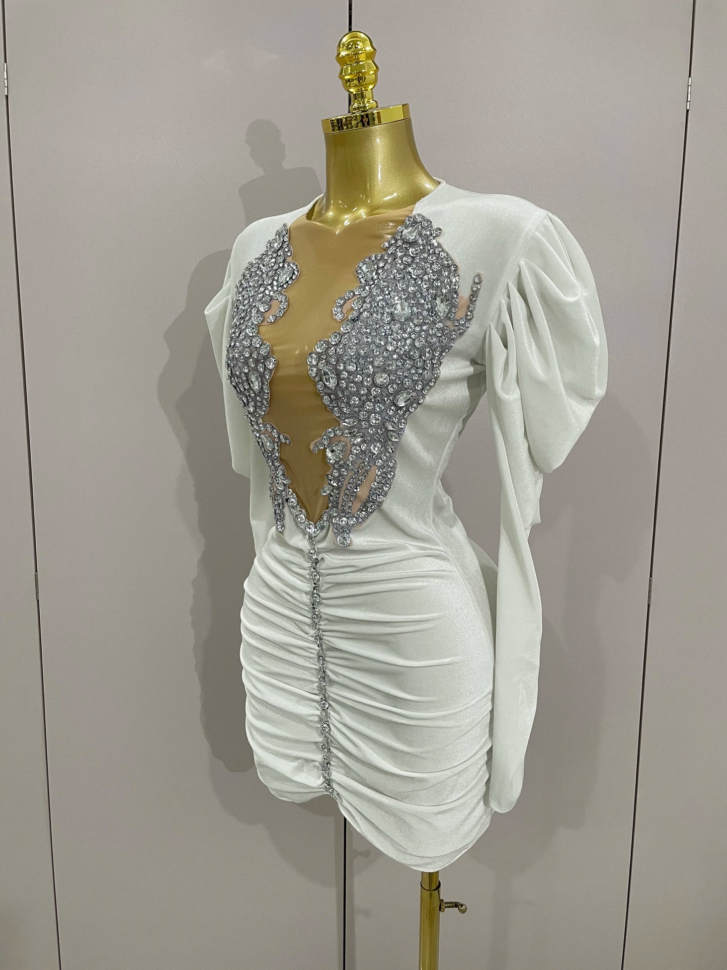 Muschibitch Luxus Mini Kleid Strass Bodycon Glam Party Dress