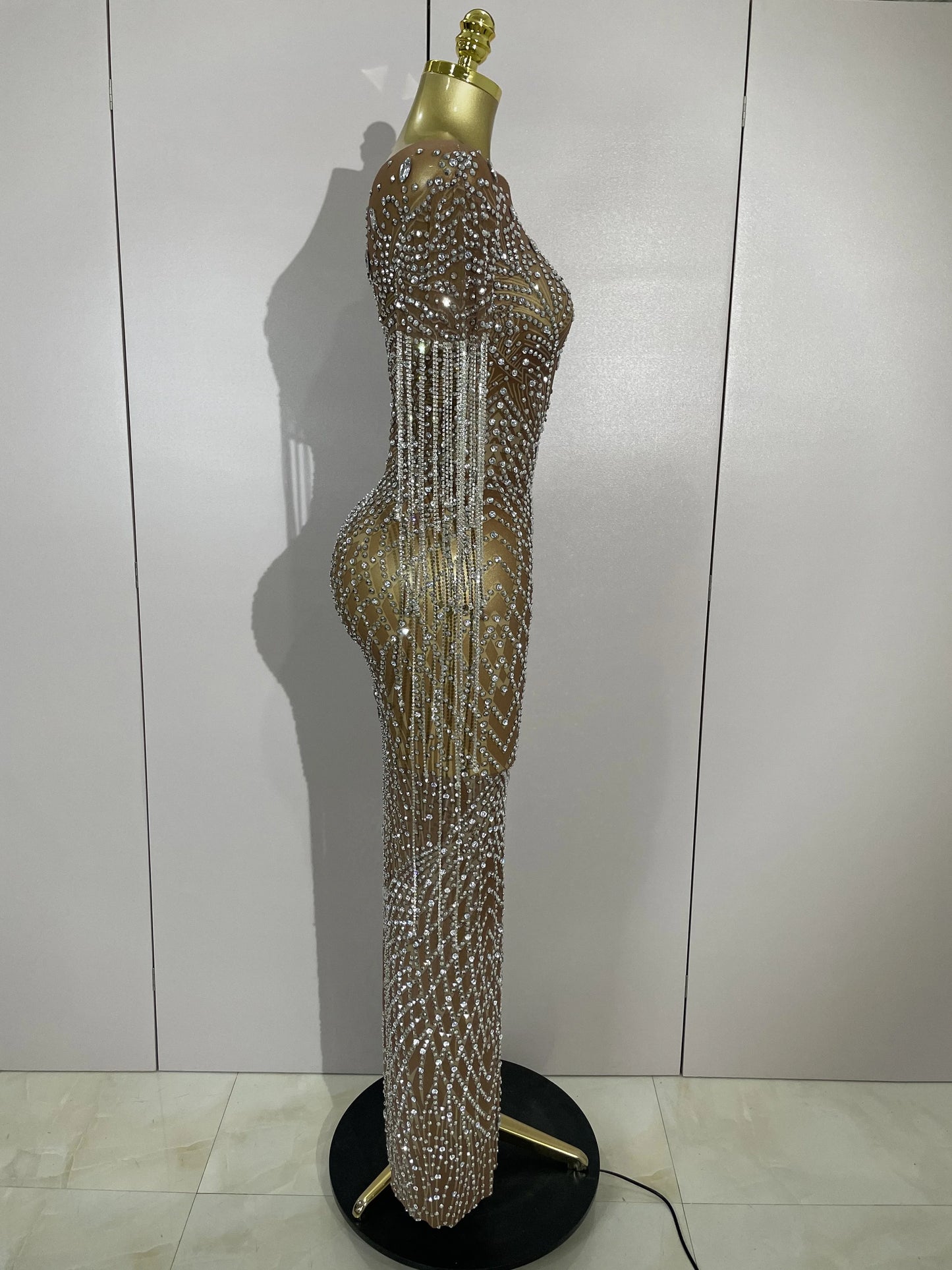 Muschibitch Funkelndes Gala Luxus Glitzer Strass Kleid Transparent Abendkleid Sexy Mesh Glamour Partykleid