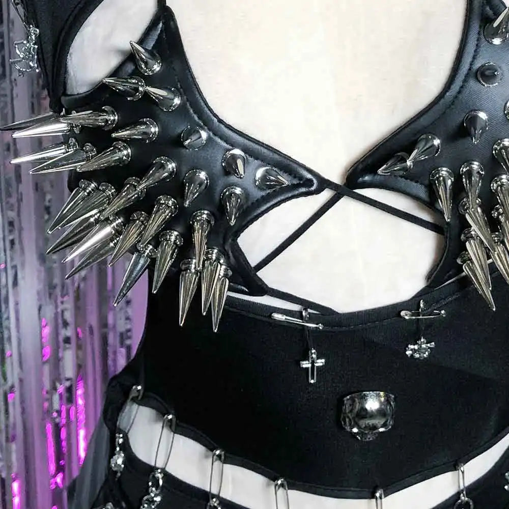 Punkgräfin Y2K Gothic Spike Top Damen – Handmade Fetish Clubwear