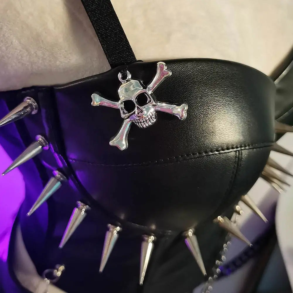 Punkgräfin Spike Corset Top Schwarz – Goth Punk Leder Bustier mit Ketten & Nieten