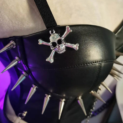 Punkgräfin Spike Corset Top Schwarz – Goth Punk Leder Bustier mit Ketten & Nieten