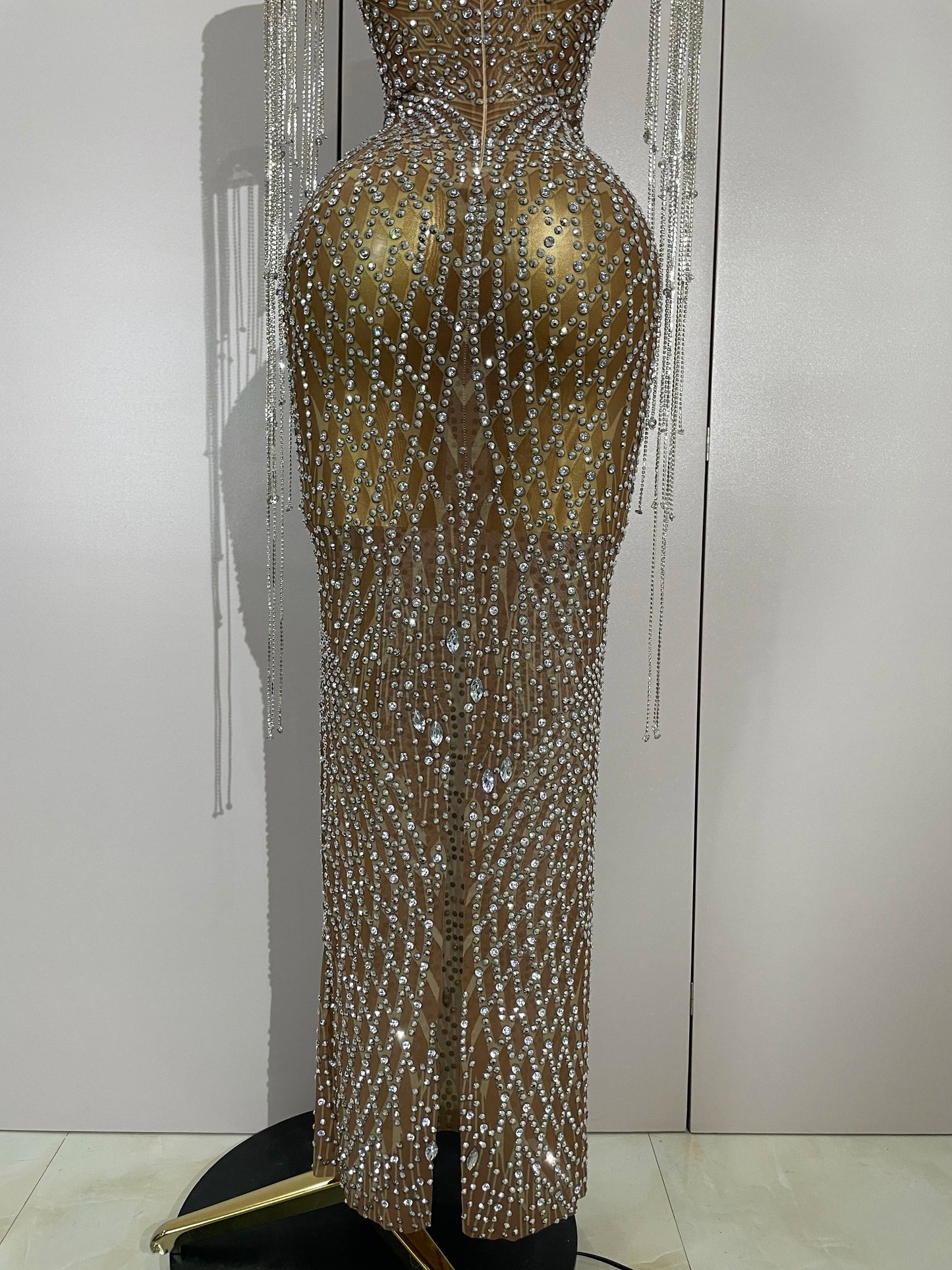 Muschibitch Funkelndes Gala Luxus Glitzer Strass Kleid Transparent Abendkleid Sexy Mesh Glamour Partykleid