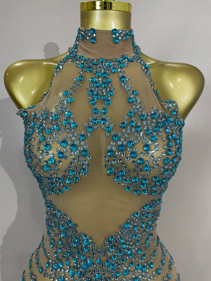Muschibitch Sexy Strass Kleid Transparent – Mesh Club Glitzer Party Mini Dress
