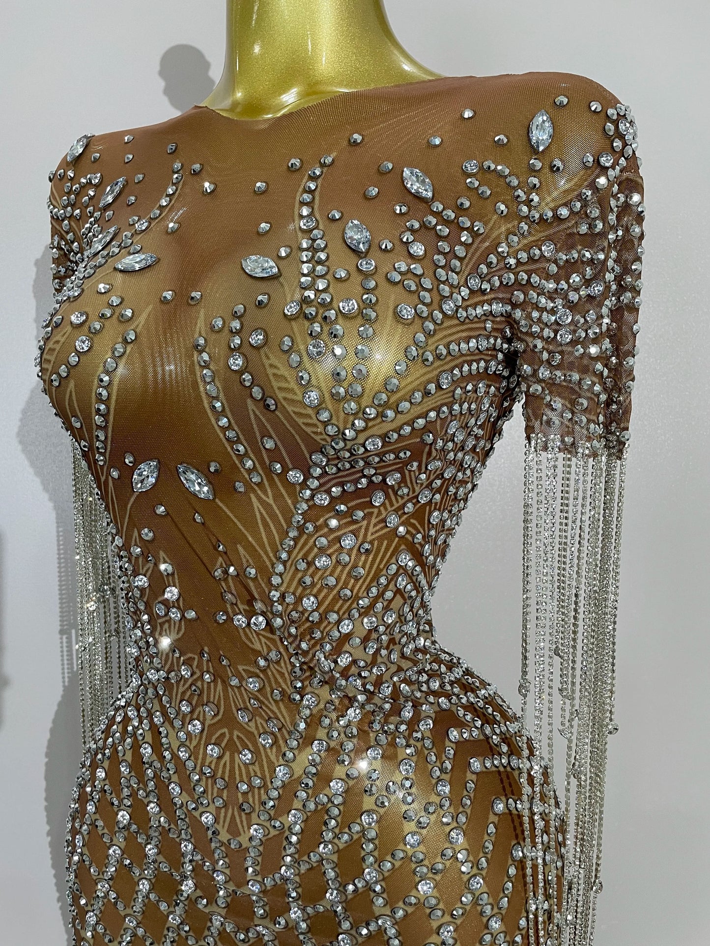 Muschibitch Funkelndes Gala Luxus Glitzer Strass Kleid Transparent Abendkleid Sexy Mesh Glamour Partykleid