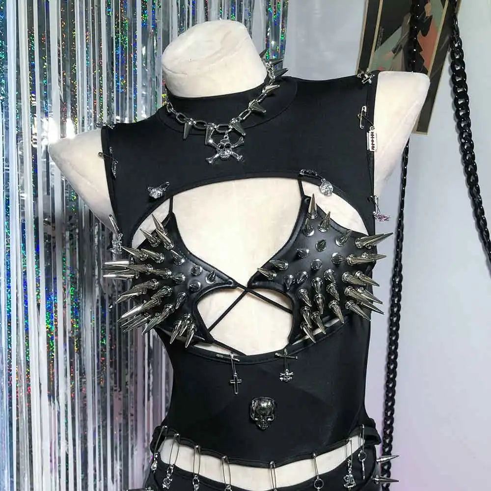Punkgräfin Y2K Gothic Spike Top Damen – Handmade Fetish Clubwear