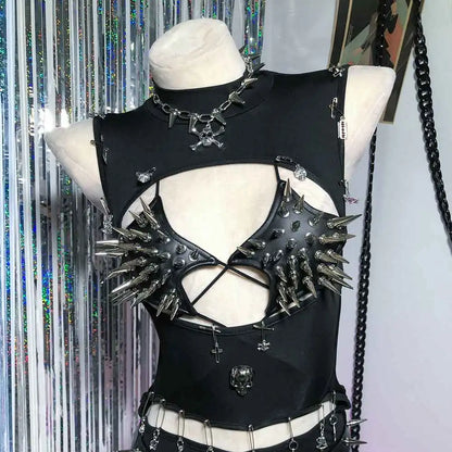 Punkgräfin Y2K Gothic Spike Top Damen – Handmade Fetish Clubwear